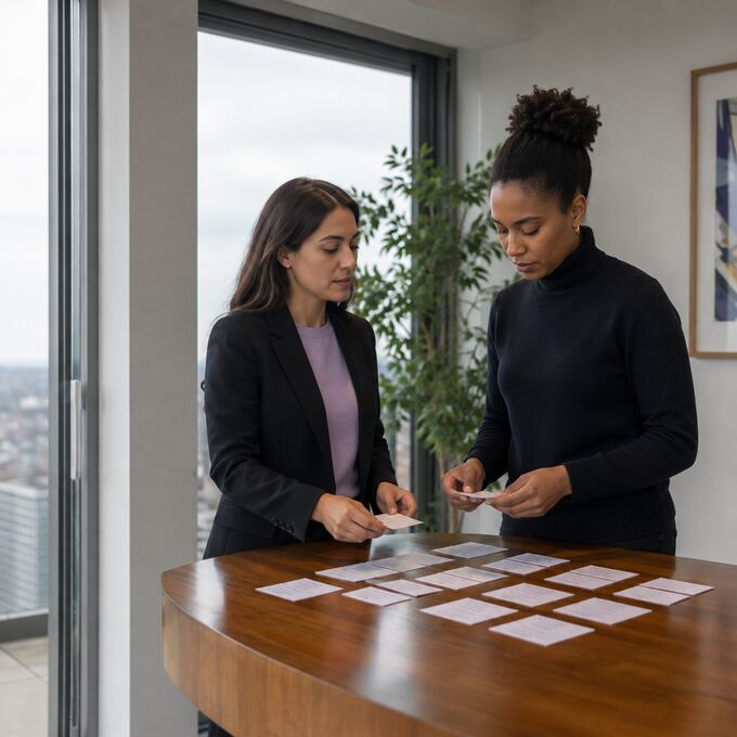 Two colleagues reviewing an operational workflow together